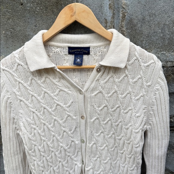 Sweaters - Vintage ivory cable knit cardigan sweater 90s small cotton